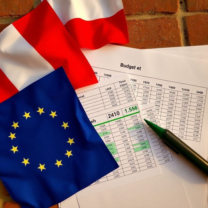 Dokumenty budżetowe i flagi UE oraz Polski